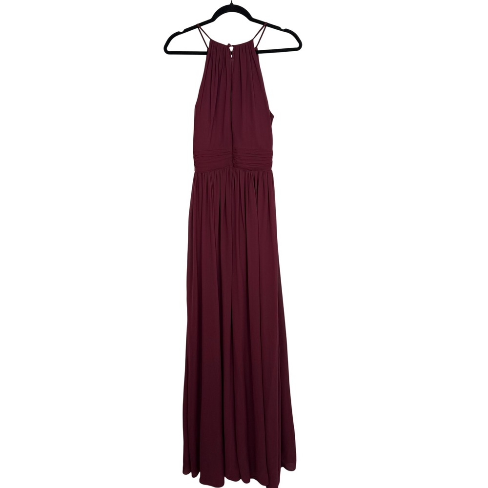 Levkoff Women's Burgundy Chiffon Halter Neck Elegant Formal Maxi Dress Size 10 - Picture 9 of 10